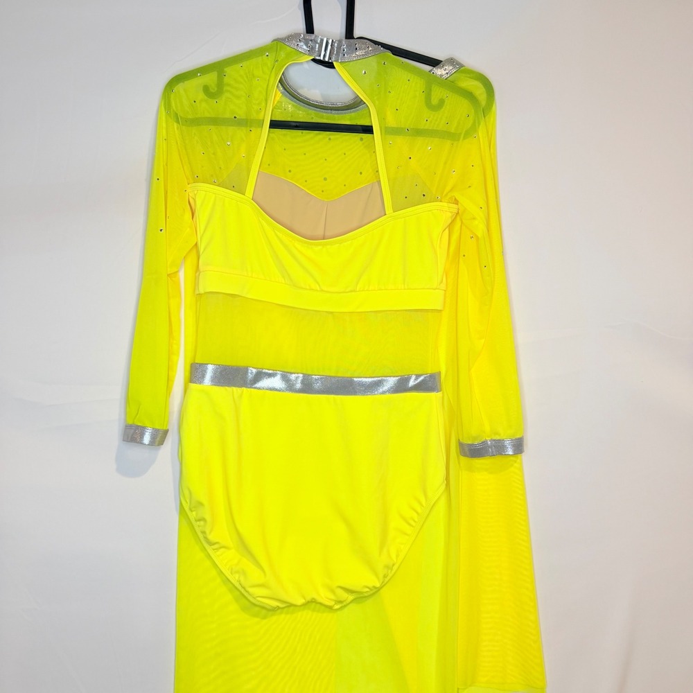 Double Platinum Size Medium Neon Yellow Rhinestone Leo and Skirt Dance Costume - Picture 6 of 10
